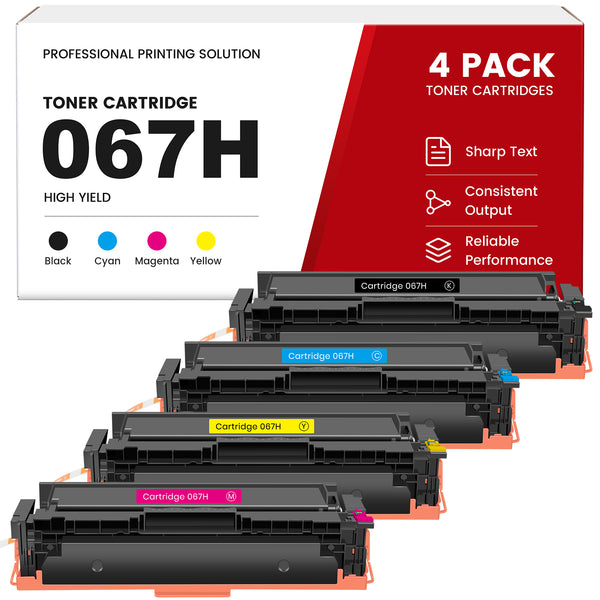 Compatible Canon 067H High Yield Toner Cartridge Set With Smart Chip, Toner Level Display, Black Cyan Magenta Yellow, For Color imageCLASS LBP632Cdw LBP633Cdw MF653Cdw MF654Cdw MF656Cdw Printers