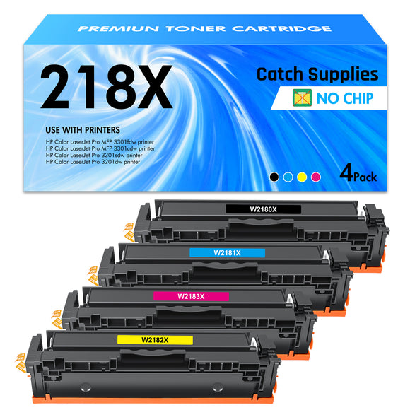 218X Toner Cartridges (No Chip) 4 Pack Compatible for HP 218X W2180X 3301fdw HP Color Laserjet Pro MFP 3301fdw Pro 3201dw MFP 3301cdw MFP 3301sdw Printer Ink Black Cyan Yellow Magenta