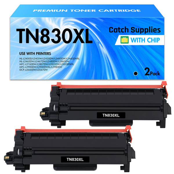 Compatible Brother TN830XL Black Toner Cartridges, TN-830XL, High Yield, 2-Pack with Chips, for Brother DCP-L2640DW, HL-L2405W, HL-L2460DW, MFC-L2820DW, MFC-L2900DW