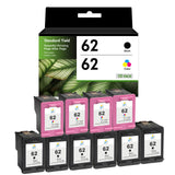 Compatible HP 62 Ink Cartridge Combo Pack, Black & Tri-Color Standard Yield, Replacement for HP ENVY 7640, 5660 & OfficeJet 5740 Printers, 2-Pack, 3-Pack, 5-Pack & 10-Pack