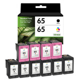 Compatible HP 65 Ink Cartridge Combo Pack, Black & Tri-Color Standard Yield, Replacement for HP ENVY 5055 & DeskJet 3755 Printers, 2-Pack, 3-Pack, 5-Pack & 10-Pack