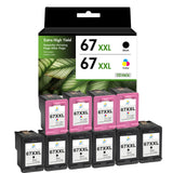 Compatible HP 67XXL Ink Cartridge Combo Pack, Black & Tri-Color Ultra High Yield, Replacement for HP ENVY 6055e & DeskJet 2855e Printers, 2-Pack, 3-Pack, 5-Pack & 10-Pack