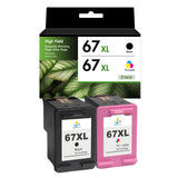 Compatible HP 67XL Ink Cartridge Combo Pack, Black & Tri-Color High Yield, Replacement for HP ENVY 6055e & DeskJet 2755e Printers, 2-Pack, 3-Pack, 5-Pack & 10-Pack