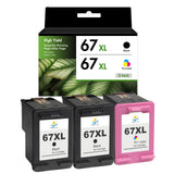 Compatible HP 67XL Ink Cartridge Combo Pack, Black & Tri-Color High Yield, Replacement for HP ENVY 6055e & DeskJet 2755e Printers, 2-Pack, 3-Pack, 5-Pack & 10-Pack