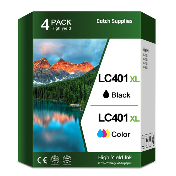 Catch Supplies LC401XL Ink Cartridge for Brother LC401 LC401XL for Brother MFC-J1010DW MFC-J1012DW MFC-J1170DW Printer (Black Cyan Magenta Yellow, 4 Pack)