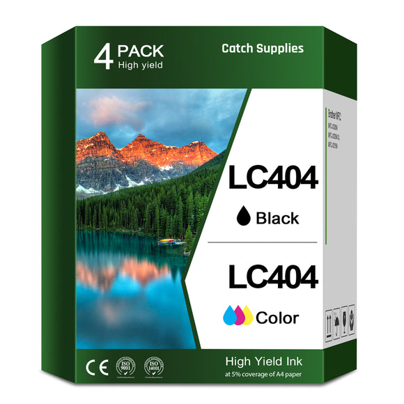 Catch Supplies LC404 Ink Cartridges for Brother LC404 LC-404 Combo High Capacity Work for Brother MFC-J1205W MFC-J1215W MFC-J1205W XL Printer Ink (Black Cyan Magenta Yellow, 4 Pack)