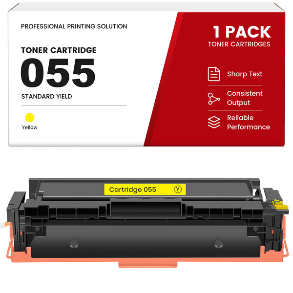 Compatible Canon 055 Yellow Toner Cartridge, Standard Yield, with Smart Chip, for Canon Color imageCLASS MF741Cdw, MF743Cdw, MF745Cdw, MF746Cdw, LBP664Cdw
