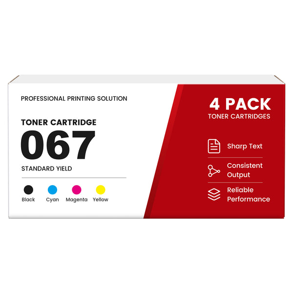 Compatible Canon 067 Toner Cartridge Combo Pack, With Smart Chip, Toner Level Display, Standard Yield Black Cyan Magenta Yellow, For Color imageCLASS LBP632Cdw LBP633Cdw MF653Cdw MF654Cdw MF656Cdw Printers