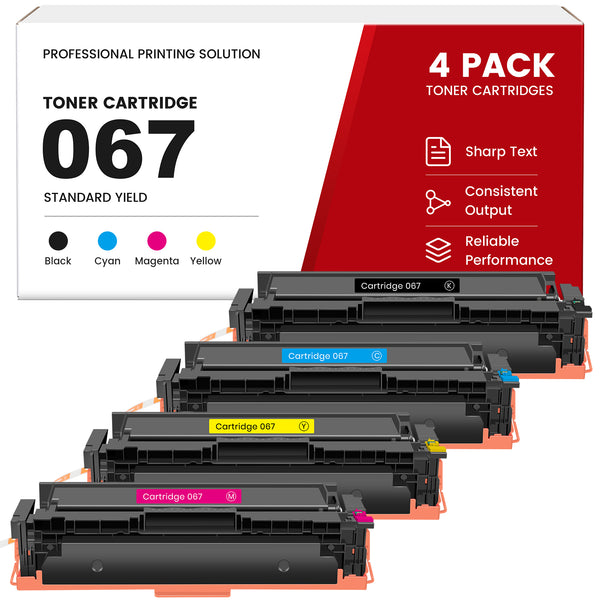 Compatible Canon 067 Toner Cartridge Combo Pack, With Smart Chip, Toner Level Display, Standard Yield Black Cyan Magenta Yellow, For Color imageCLASS LBP632Cdw LBP633Cdw MF653Cdw MF654Cdw MF656Cdw Printers