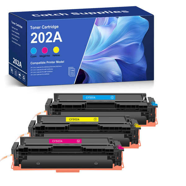 Compatible HP 202X Color Toner Cartridges CF501X CF502X CF503X with Chips, High Yield, 3-Pack, Cyan, Magenta & Yellow, for HP M254dw, M281cdw, M281fdw