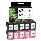 Compatible HP 62XL Ink Cartridge Combo Pack, Black & Tri-Color High Yield, Replacement for HP ENVY 7640, 5660 & OfficeJet 5740 Printers, 2-Pack, 3-Pack, 5-Pack & 10-Pack