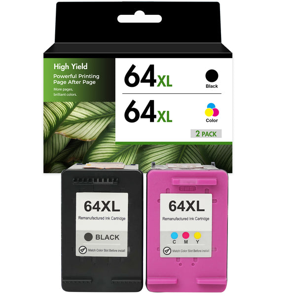 Compatible HP 64XL Ink Cartridge Combo Pack, Black & Tri-Color High Yield, Replacement for HP ENVY Photo 7855 & 7155 Printers, 2-Pack, 3-Pack, 5-Pack & 10-Pack