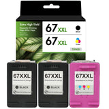 Compatible HP 67XXL Ink Cartridge Combo Pack, Black & Tri-Color Ultra High Yield, Replacement for HP DeskJet 2755e, 4155e, 2855e & ENVY 6055e, 6455e Printers, 2-Pack, 3-Pack, 5-Pack & 10-Pack