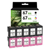 Compatible HP 67XXL Ink Cartridge Combo Pack, Black & Tri-Color Ultra High Yield, Replacement for HP DeskJet 2755e, 4155e, 2855e & ENVY 6055e, 6455e Printers, 2-Pack, 3-Pack, 5-Pack & 10-Pack