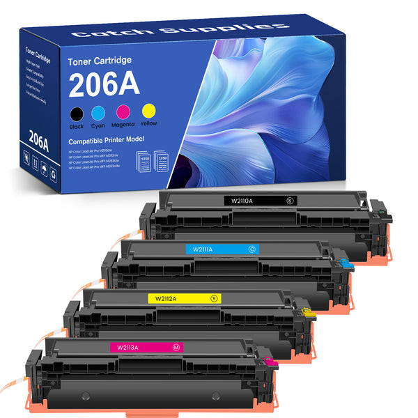 Firmware-Safe Compatible HP 206A Toner Cartridge Set W2110A W2111A W2112A W2113A, Standard Yield, 4-Pack & 5-Pack, with Upgraded Chips, for HP M255dw, M282nw, M283cdw, M283fdw