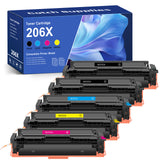 Compatible HP 206X Toner Cartridge Set W2110X W2111X W2112X W2113X, High Yield, 4-Pack & 5-Pack, Standard & Firmware-Safe Options, with Chips, for HP M255dw, M282nw, M283cdw, M283fdw