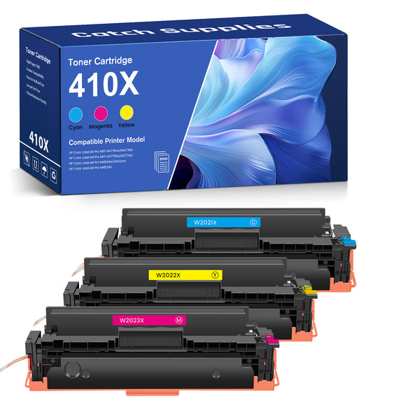 Compatible HP 410X Color Toner Cartridges CF411X CF412X CF413X, Cyan, Magenta & Yellow, High Yield, 3-Pack, for HP M452dn, M477fdn, M477fdw