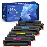 Compatible HP 414X Toner Cartridge Set W2020X W2021X W2022X W2023X, High Yield, 4-Pack & 5-Pack, Standard & Firmware-Safe Options, with Chips, for HP M454dn, M454dw, M479fdw, M480f