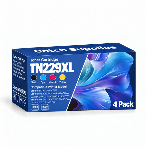 Compatible Brother TN229XL Toner Cartridge Set, TN-229XL BK/C/M/Y, High Yield, with Chip, for Brother MFC-L3780CDW, HL-L3280CDW, HL-L3220CDW, MFC-L3720CDW
