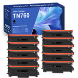 Compatible Brother TN760 Toner Cartridges, Black, High Yield, 10-Pack, for Brother DCP-L2550DW, HL-L2350DW, MFC-L2710DW