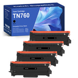 Compatible Brother TN760 Toners, Black, High Yield, 4-Pack, for Brother DCP-L2550DW, HL-L2350DW, MFC-L2710DW