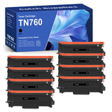 Compatible Brother TN760 Printer Cartridges, High-Yield Black Toner, 8-Pack, for Brother DCP-L2550DW, HL-L2350DW, MFC-L2710DW