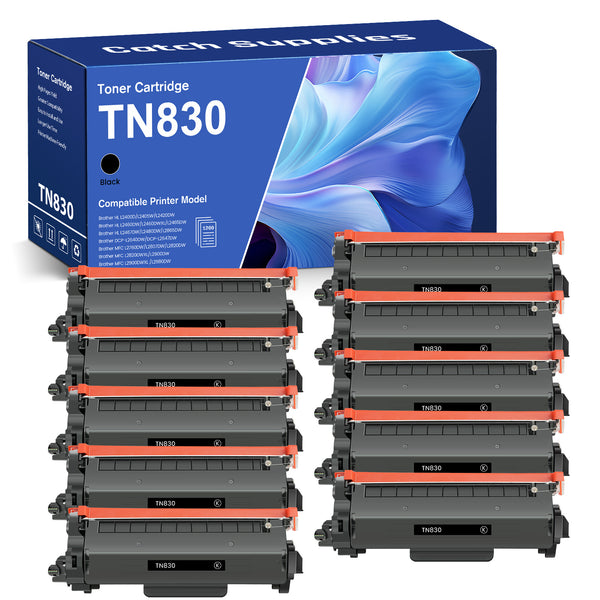 Compatible Brother TN830 Black Toner Cartridges with Chips, Standard Yield, 10-Pack, for Brother HL-L2405W, HL-L2460DW, DCP-L2640DW, MFC-L2820DW
