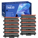 Compatible Brother TN830 Black Toner Cartridges with Chips, Standard Yield, 10-Pack, for Brother HL-L2405W, HL-L2460DW, DCP-L2640DW, MFC-L2820DW