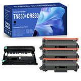 Compatible Brother TN830 Black Toner Cartridges with Chips & DR830 Drum Unit, Standard Yield, 4-Pack, 3 Toners + 1 Drum, for Brother HL-L2405W, HL-L2460DW, DCP-L2640DW, MFC-L2820DW