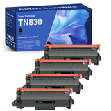 Compatible Brother TN830 Black Toner Cartridges with Chips, Standard Yield, 4-Pack, for Brother HL-L2405W, HL-L2460DW, DCP-L2640DW, MFC-L2820DW
