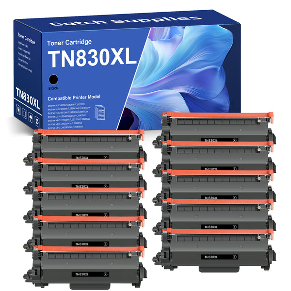 Compatible Brother TN830XL Black Toner Cartridges with Chips, High Yield, 10-Pack, for Brother HL-L2405W, HL-L2460DW, DCP-L2640DW, MFC-L2820DW