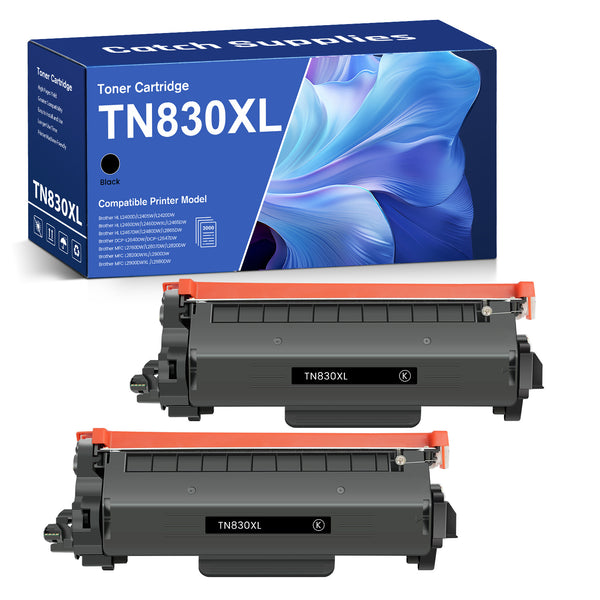 Compatible Brother TN830XL Black Toner Cartridges with Chips, High Yield, 2-Pack, for Brother HL-L2405W, HL-L2460DW, DCP-L2640DW, MFC-L2820DW