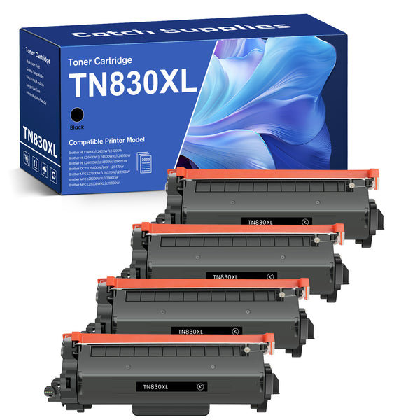 Compatible Brother TN830XL Black Toner Cartridges with Chips, High Yield, 4-Pack, for Brother HL-L2405W, HL-L2460DW, DCP-L2640DW, MFC-L2820DW