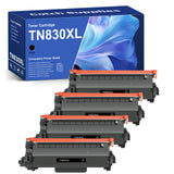 Compatible Brother TN830XL Black Toner Cartridges with Chips, High Yield, 4-Pack, for Brother HL-L2405W, HL-L2460DW, DCP-L2640DW, MFC-L2820DW
