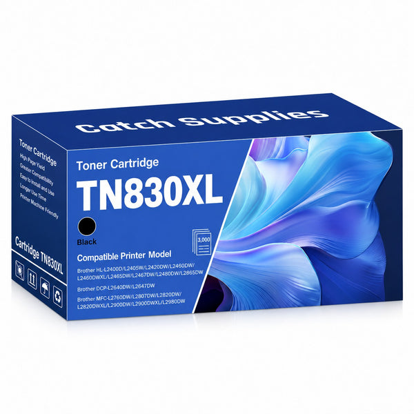Compatible Brother TN830XL Cartridges, TN-830XL, Black High Yield, 4-Pack with Chips, for Brother DCP-L2640DW, HL-L2405W, HL-L2460DW, MFC-L2820DW, MFC-L2900DW