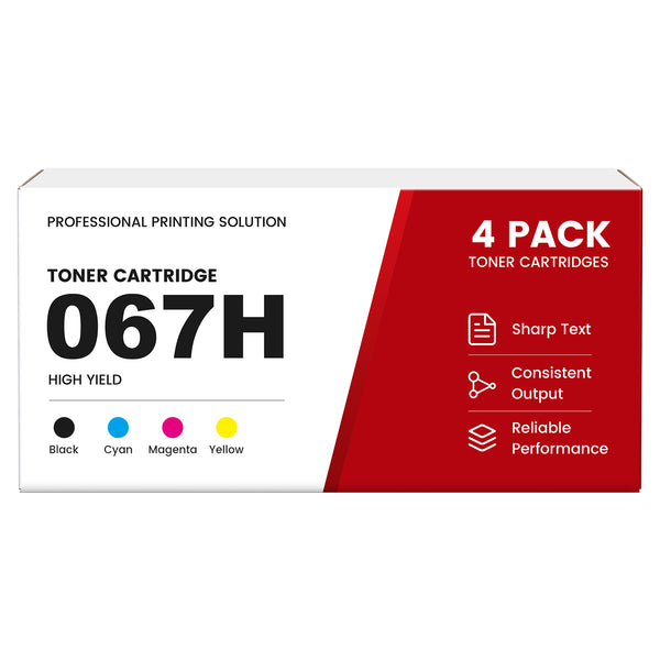 Compatible Canon 067H High Yield Toner Cartridge Set With Smart Chip, Toner Level Display, Black Cyan Magenta Yellow, For Color imageCLASS LBP632Cdw LBP633Cdw MF653Cdw MF654Cdw MF656Cdw Printers