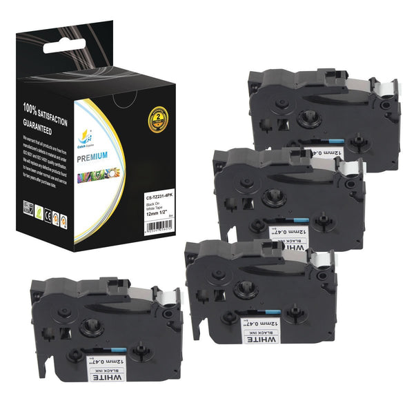 Catch Supplies 4 Pack Replacement TZe231 Black on White Laminated Label Tape
