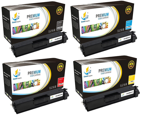 Catch Supplies Replacement Brother TN-331BK, TN-331C, TN-331M, TN-331Y Standard Yield Laser Printer Toner Cartridges - Four Pack