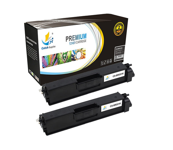 Catch Supplies Replacement Brother TN-331BK Standard Yield Laser Printer Toner Cartridges - Two Pack
