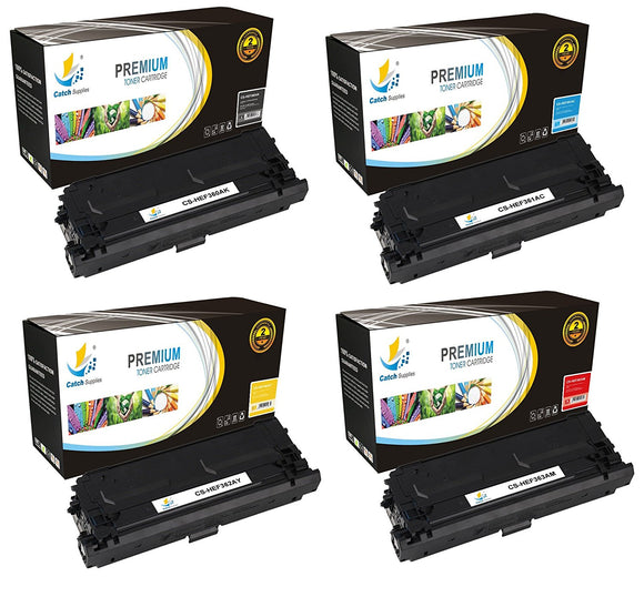 Catch Supplies Replacement HP CF360A, CF361A, CF362A, CF363A Standard Yield Laser Printer Toner Cartridges - Four Pack