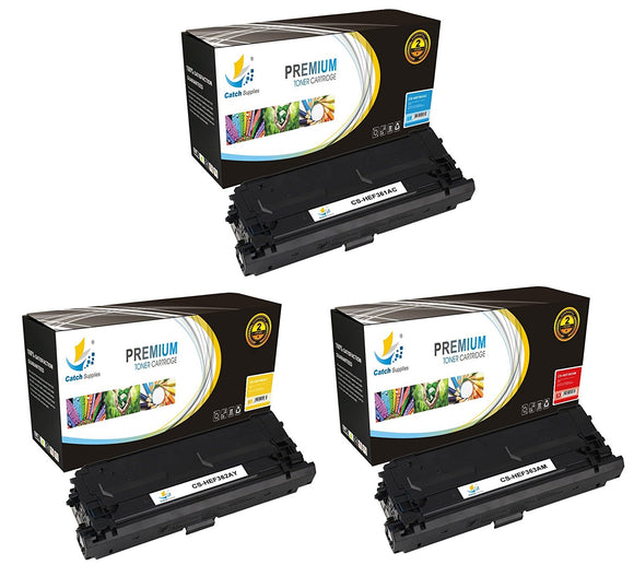 Catch Supplies Replacement HP CF361A, CF362A, CF363A Standard Yield Laser Printer Toner Cartridges - Three Pack
