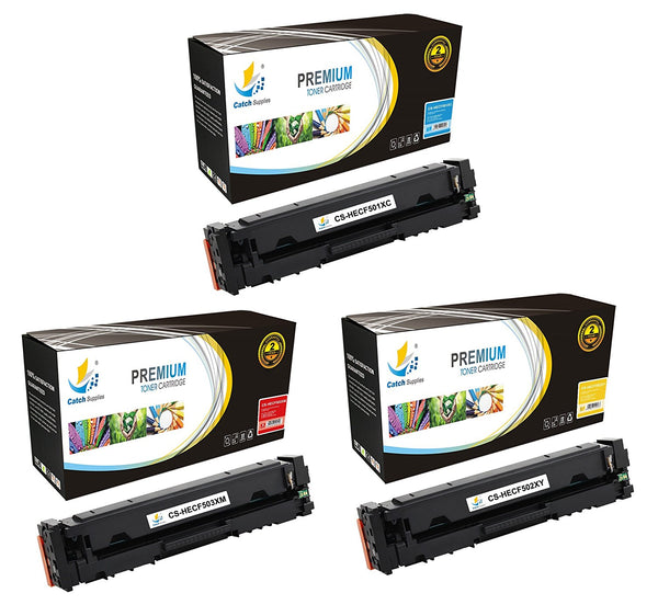 Compatible HP 202X Color Toner Cartridges CF501X CF502X CF503X with Chips, High Yield, 3-Pack, Cyan, Magenta & Yellow, for HP M254dw, M281cdw, M281fdw
