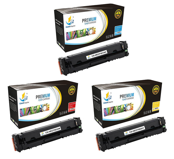Compatible HP 202A Color Toner Cartridges CF501A CF502A CF503A with Chips, Standard Yield, 3-Pack, Cyan, Magenta & Yellow, for HP M254dw, M281cdw, M281fdw