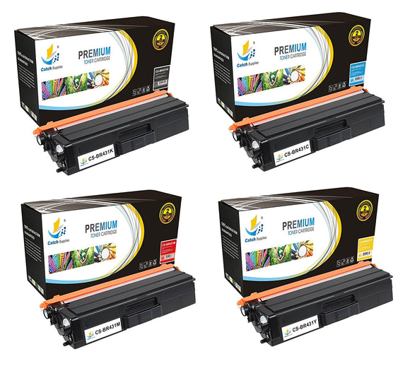 Catch Supplies Replacement Brother TN431K, TN431C, TN431M, TN431Y Standard Yield Laser Printer Toner Cartridges - Four Pack