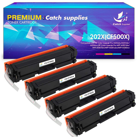 Catch Supplies Compatible Toner Cartridge Replacement for HP 202A 202X HP CF500A CF500X M281fdw Toner HP Laserjet Pro MFP M281fdw M254dw M281cdw M281dw M254 M281 M281fdn M281cdw M280nw Printer Ink 4PK