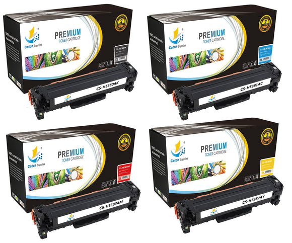 Catch Supplies Replacement HP CF380A,CF381A,CF382A,CF383A Standard Yield Laser Printer Toner Cartridges - Four Pack