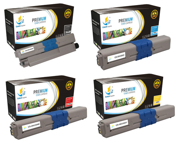 Catch Supplies Replacement Okidata 44469802,44469721,44469720,44469719 Standard Yield Laser Printer Toner Cartridges - Four Pack