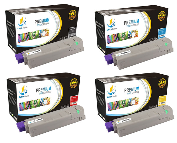 Catch Supplies Replacement Okidata 44315304,44315303,44315302,44315301 Standard Yield Laser Printer Toner Cartridges - Four Pack