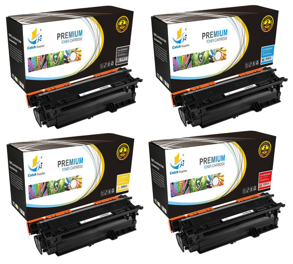 Catch Supplies Replacement HP CE250A,CE251A,CE252A,CE253A Standard Yield Laser Printer Toner Cartridges - Four Pack